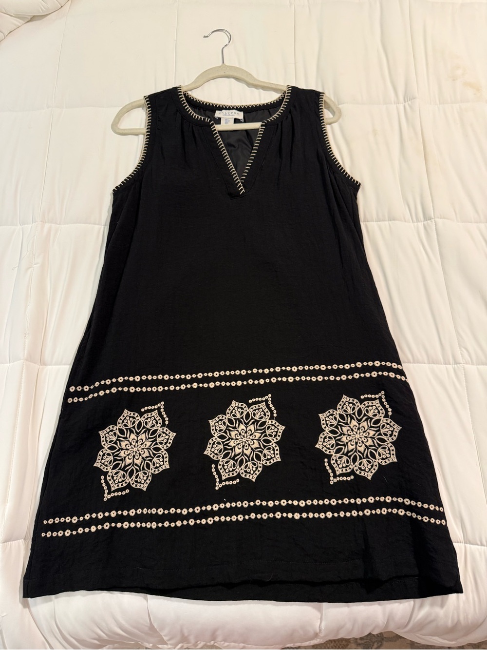 Calypso St. Barth Black Sleeveless Shift Dress with  Embroidery